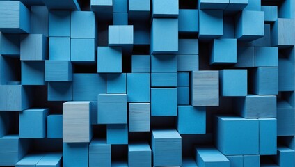 Blue textured blocks stacked for architectural design.