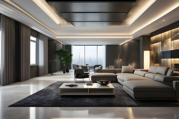 Obraz na płótnie Canvas Modern interior with white wall in 3D rendering