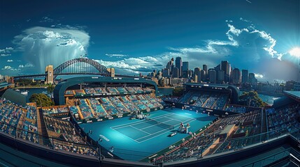 Sydney, a world class premium city hosting a tennis event. Generative AI.