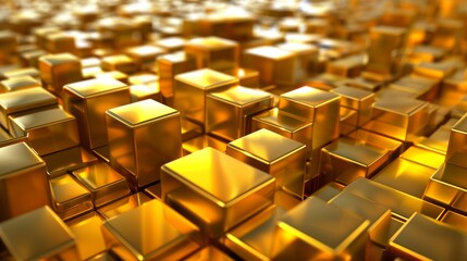 Gold abstract flowing liquid 3d cubes, blocks background