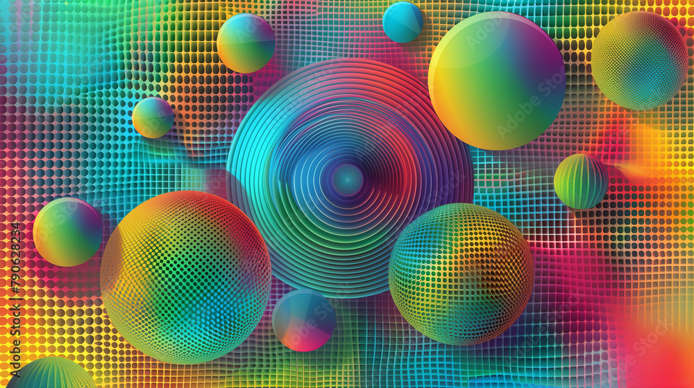 Poster abstract background with colorful balls. 3d rendering, 3d illustration.