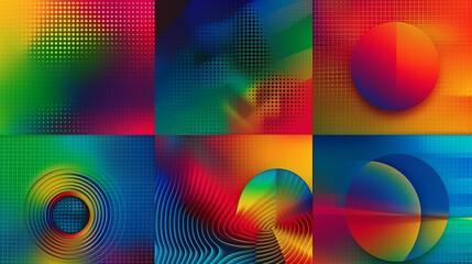 Set of abstract colorful backgrounds with halftone gradients.