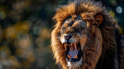 Naklejka premium Angry Lion at sunset in safari park