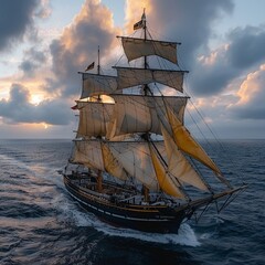Fototapeta premium Pirate ships powered by milk sails, renewable energy on the high seas
