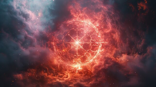 Radiant rune amidst a mystic maelstrom, ancient symbols in modern chaos