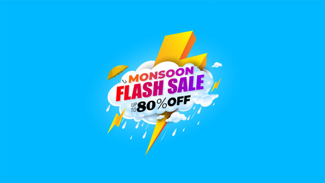 Rain, monsoon flash Sale 80% off deal offer. EPS vector illustration.