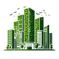 Modern city in green with houses and trees. Ecological city and environment conservation