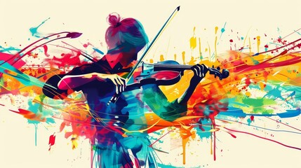 Abstract Violinist in Explosive Color Symphony