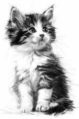 An isolated sketch of a cute kitten