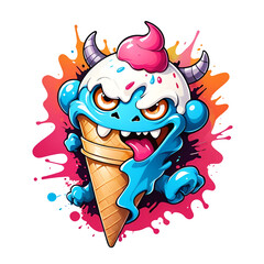 Graffiti abstract ice cream monster logo for t-shirt