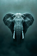 Picture of elephant's head in front of green background.