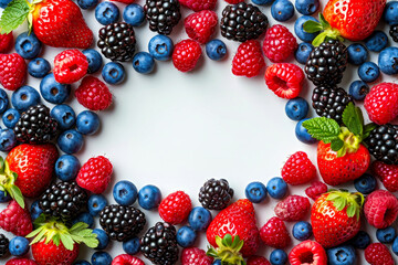 Group of assorted berries arranged in circle.