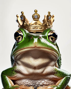 Frog with crown on its head and white diamond band around it's mouth.