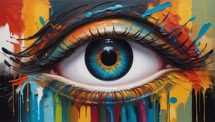 Conceptual oil painting with colorful strokes.