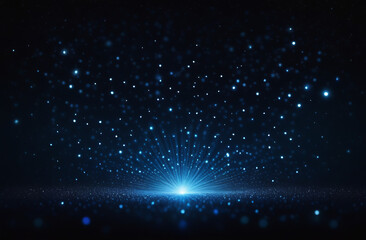 Abstract background - the glow of a starry dark sky with rays and stars on a dark background.