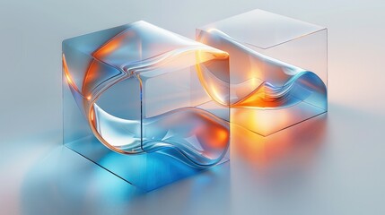 Light gray background, A 3D icon, side view, Blue gradient, blue and orange, Frosted glass, Transparent sense of science and technology, Ultra-minimalist appearance. Generative AI.