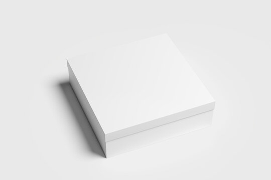 Blank square thin box mockup with lid isolated on white background.