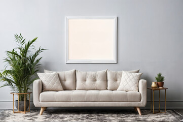 Interior of modern living room with mock up poster frame
