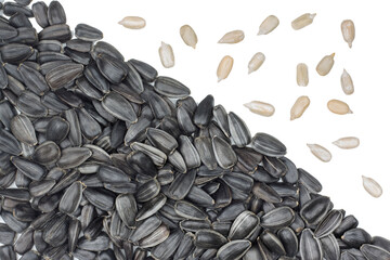 Sunflower seeds isolated ona white background, top view