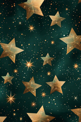 Golden metallic stars on dark green background in elegant design