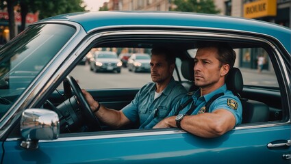 Police on duty in the car cinematic photo