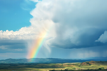 Beauty of rainbows after a storm in the nature.