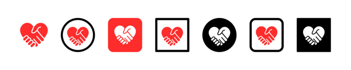 Abstract set with red and black handshakes heart vector icons. Signs friendship or partnership icons. Peace and love symbol.