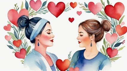 watercolor illustration of mother and son or daughter
