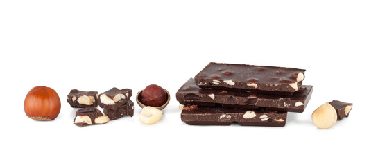 Pieces of chocolate isolated on a white background