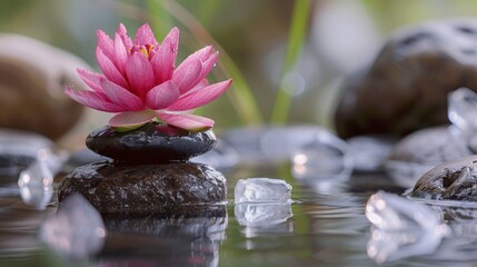 Fototapeta na wymiar Vibrant Pink Lotus Flower Blooming on Tranquil Water.