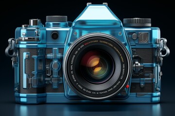 professional camera on a black background with reflections