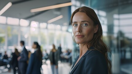 Fototapeta premium Confident Businesswoman with a Visionary Outlook in a Busy Corporate Setting
