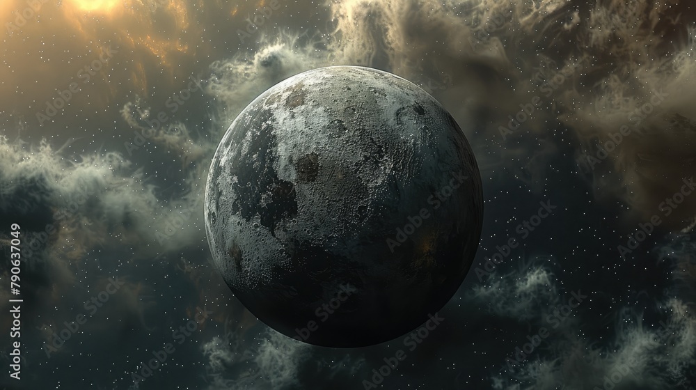 Aufkleber A single planet left with black clouds in a deteriorating galaxy with all the other planets destroyed. Generative AI.
