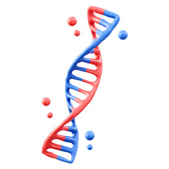 Vivid 3D illustration of a blue and red DNA model