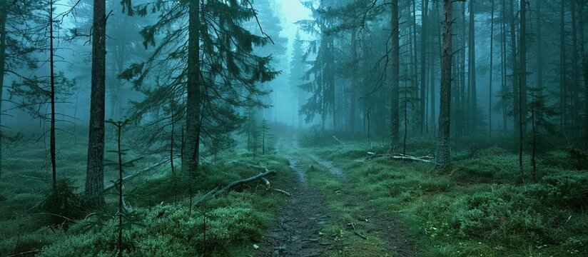 Road in the pine forest in the morning is beautiful. nature landscape background.