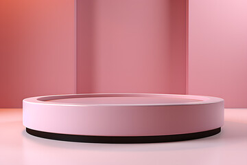 3D pink pedestal podium on pink background. Product display presentation