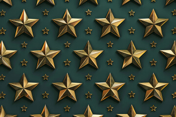 Obraz premium Golden metallic stars on dark green background in elegant design