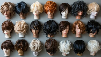 A bunch of different wigs for men. Generative AI. - Powered by Adobe