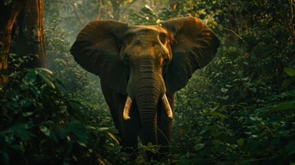 Amidst the dense forest, an elephant emerges as a leader, celebrating the distinctiveness that sets it apart from the crowd. - obrazy, fototapety, plakaty