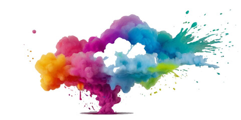 Obraz premium Vector abstract colorful rainbow holi paint and colorful cloud smoke powder explosion isolated on transparent wide panorama background.