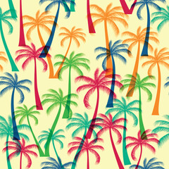 Abstract Floral coconut trees seamless pattern with leaves. tropical background	
