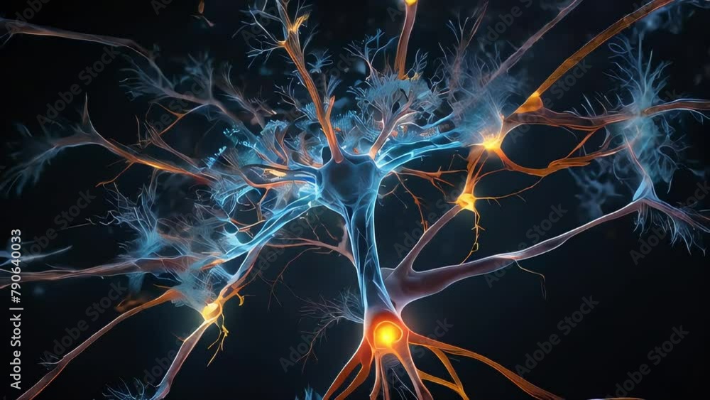 Poster an abstract representation of the human brain, with neurons firing and synapses connecting.