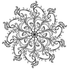 mandala drawing isolated on white background. Abstract flower pattern. Black element for coloring pages