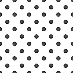 Watercolor black and white seamless polka dots vector pattern