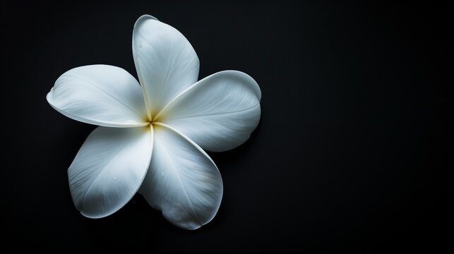Fototapeta A white flower with five petals against a black background.