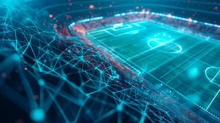 Digital Soccer Field Network Connection Concept. Futuristic digital representation of a soccer...