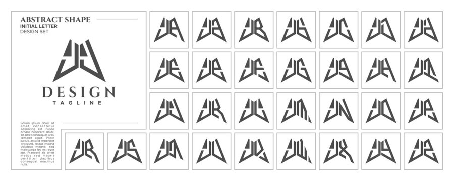 Flat line sharp abstract shape letter J JJ logo stamp set