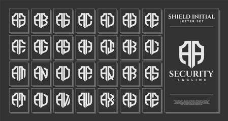 Luxury line shield letter A AA logo template set