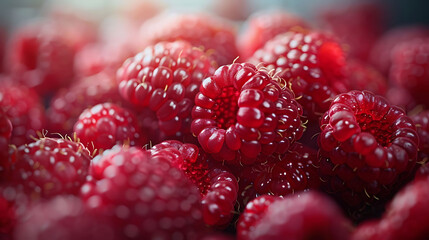 Background of fresh sweet red raspberries arranged together representing concept of healthy diet,...