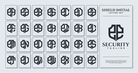 Set of geometric shield lowercase letter E EE logo design - obrazy, fototapety, plakaty